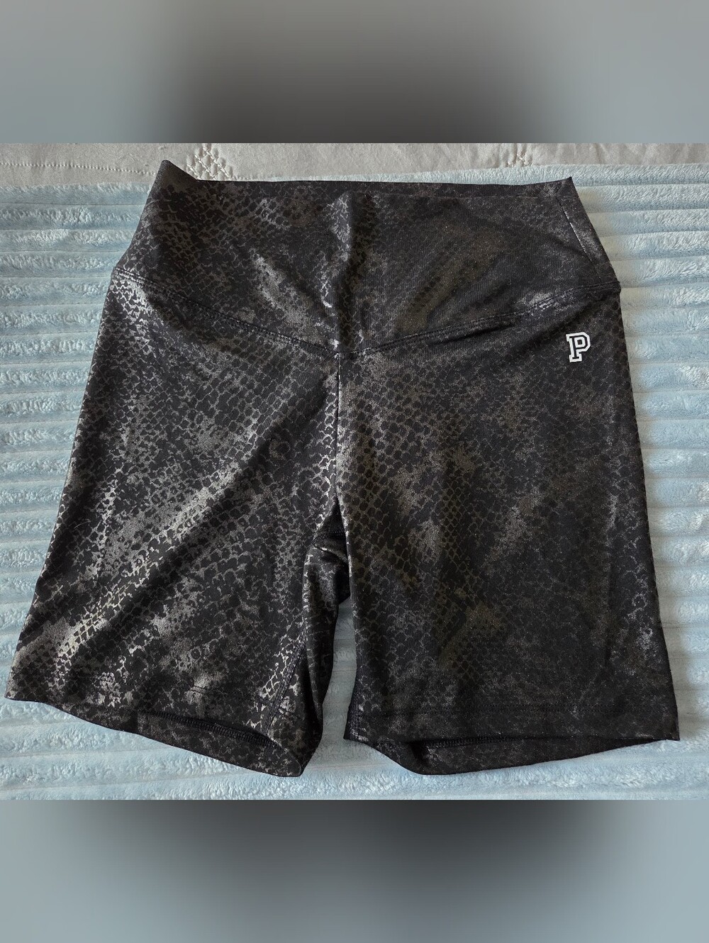 NWOT PINK Victoria's Secret Black Snake-Print Bike Shorts with P Logo